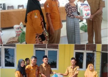 Kadis Pangan Dan Camat Kota Baharu, Aceh Singkil. Salurkan 146 Paket Bantuan Pangan
