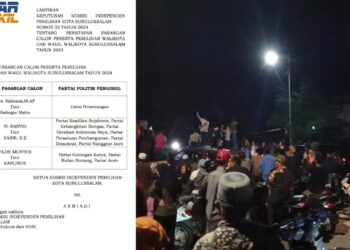 KIP Kota Subulussalam Tetapkan Tiga Paslon Pilkada, Pendukung Bintang-Faisal Lakukan Aksi Demo Malam Hari