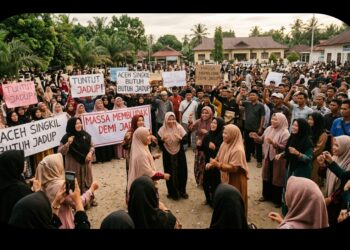 Massa Membludak Tuntut Jadup di Aceh Singkil, Aksi Joget Emak-Emak Malah Bikin Gagal Fokus