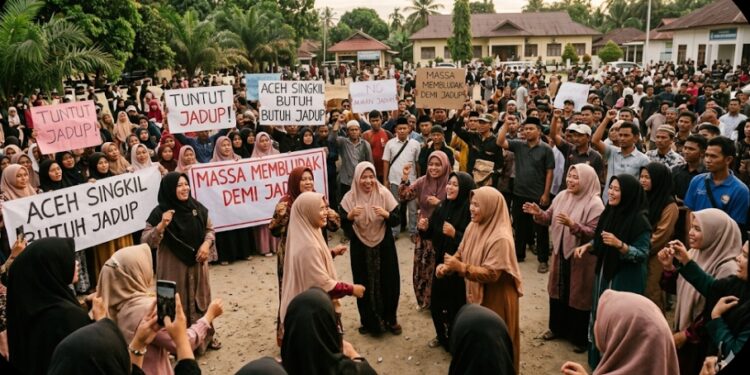 Massa Membludak Tuntut Jadup di Aceh Singkil, Aksi Joget Emak-Emak Malah Bikin Gagal Fokus